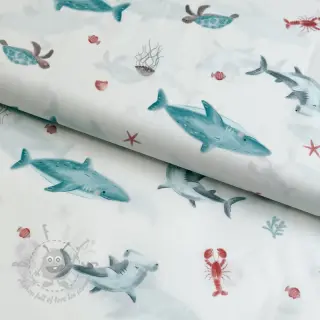Bomullstyg Sea life offwhite digital print