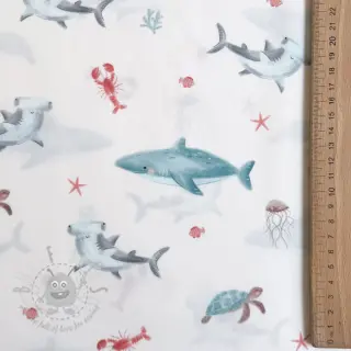 Bomullstyg Sea life offwhite digital print