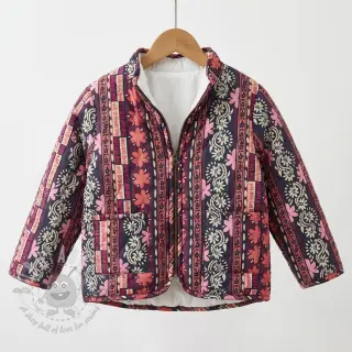 Bomullstyg VOILE STEPPED Daria flower aubergine digital print