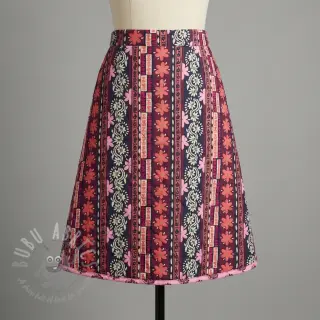 Bomullstyg VOILE STEPPED Daria flower aubergine digital print