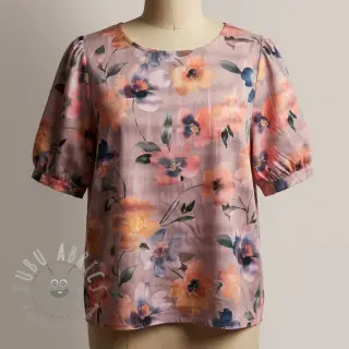 Bomullstyg SATIN Penny flower peach digital print