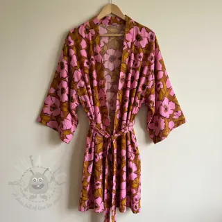 Bomullstyg SATIN Flower Kala caramel