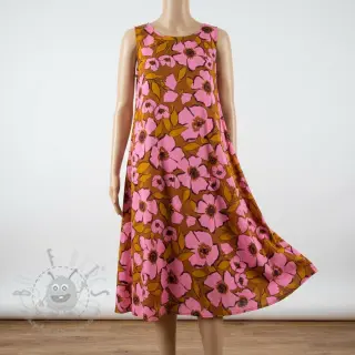 Bomullstyg SATIN Flower Kala caramel