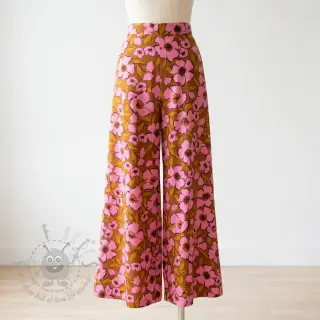 Bomullstyg SATIN Flower Kala caramel