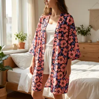 Bavlnená látka SATIN Flower Kala navy