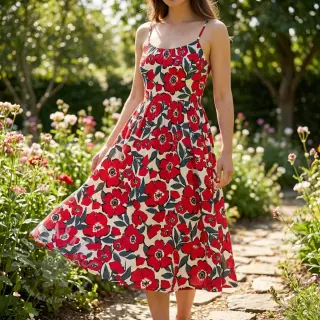 Bomullstyg SATIN Flower Kala offwhite