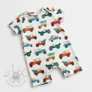 Bomullstyg Cars white digital print