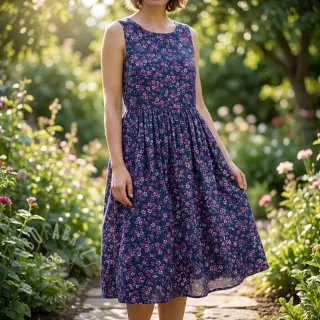 Bomullstyg Simie flowers navy digital print