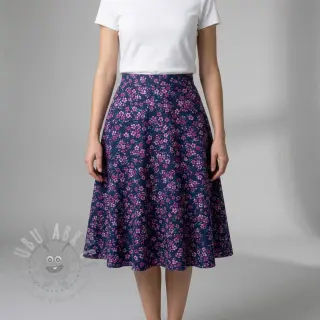 Bomullstyg Simie flowers navy digital print