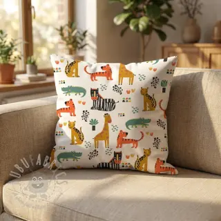 Bomullstyg Safari time offwhite digital print