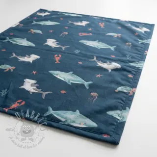 Bomullstyg Sea life petrol digital print