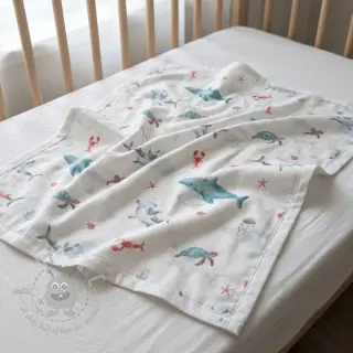 Bomullstyg Sea life offwhite digital print