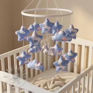 Bomullstyg Unicorns love blue