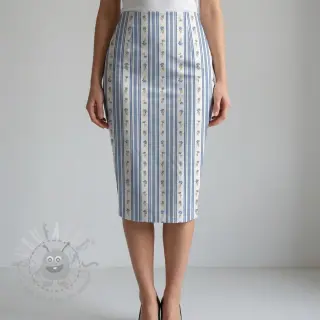 Bomullstyg Fine flowers STRIPE blue