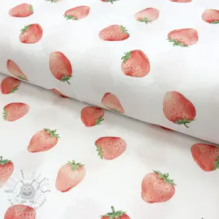 Dubbelgasväv/muslin Strawberries digital print