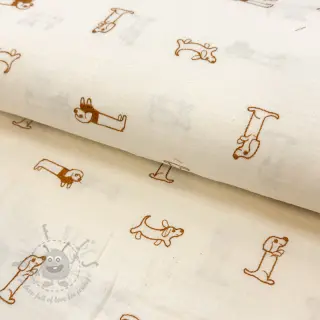 Dubbelgasväv/muslin EMBROIDERY Dogs ecru