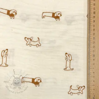 Dubbelgasväv/muslin EMBROIDERY Dogs ecru