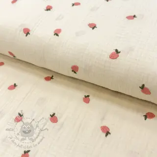 Dubbelgasväv/muslin EMBROIDERY Fruit peach SIMPLY NATURAL