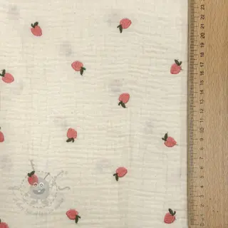 Dubbelgasväv/muslin EMBROIDERY Fruit peach SIMPLY NATURAL