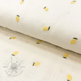 Dubbelgasväv/muslin EMBROIDERY Fruit yellow SIMPLY NATURAL