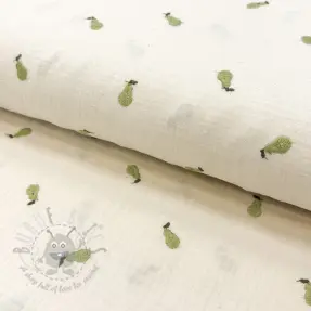 Dubbelgasväv/muslin EMBROIDERY Fruit green SIMPLY NATURAL