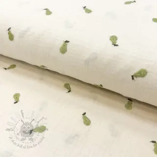 Dubbelgasväv/muslin EMBROIDERY Fruit green SIMPLY NATURAL
