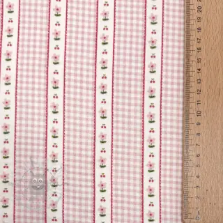 Dubbelgasväv/muslin Flowers check pink digital print
