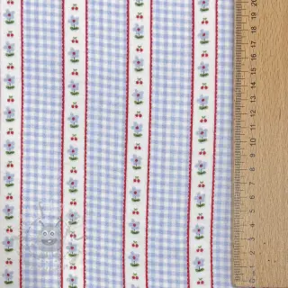 Dubbelgasväv/muslin Flowers check blue digital print