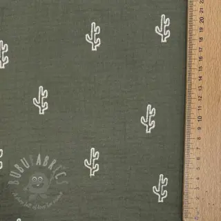 Dubbelgasväv/muslin EMBROIDERY Cactus green