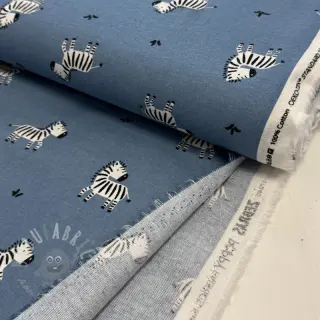 Bomullstyg FLANNEL Zebras blue