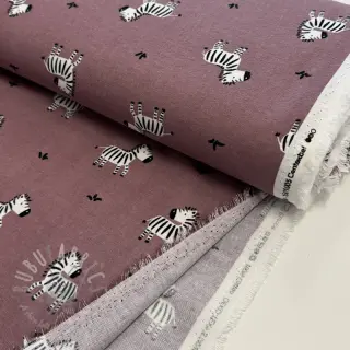Bomullstyg FLANNEL Zebras mauve