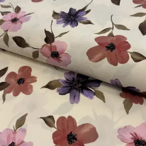 Bavlnená látka VISCOSE Flowers offwhite digital print