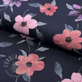 Bomullstyg VISCOSE Flowers navy digital print