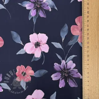 Bomullstyg VISCOSE Flowers navy digital print