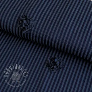 Viskos YARN DYED Stripes and flowers navy