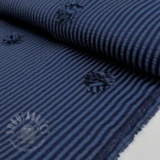 Viskos YARN DYED Stripes and flowers navy