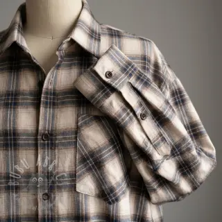 Bomullstyg YARN DYED BRUSHED Check Tim beige