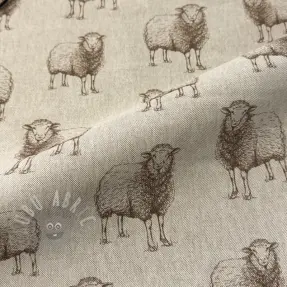 Dekorationstyg Linenlook Pen Drawing Sheep digital print