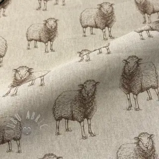 Dekorationstyg Linenlook Pen Drawing Sheep digital print