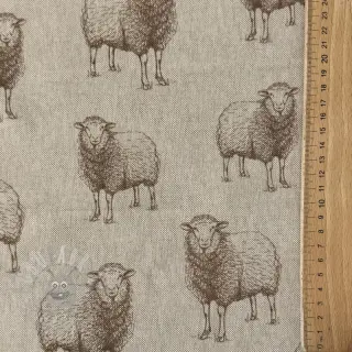 Dekorationstyg Linenlook Pen Drawing Sheep digital print