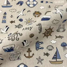 Dekorationstyg Linenlook premium Nautical Doodle
