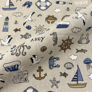 Dekorationstyg Linenlook premium Nautical Doodle