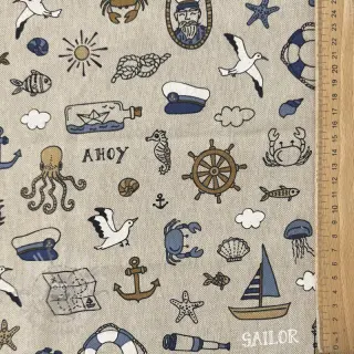 Dekorationstyg Linenlook premium Nautical Doodle