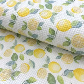 Bomull med vaffelbindning Lemons digital print