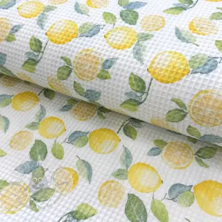 Bomull med vaffelbindning Lemons digital print