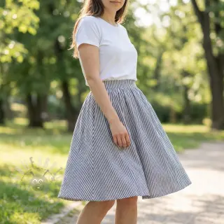 Dubbelgasväv/muslin YARN DYED Summer stripe navy