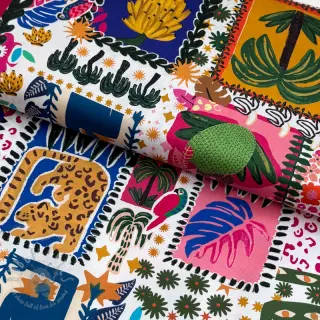 Bomullstyg SATIN Summer patchwork digital print