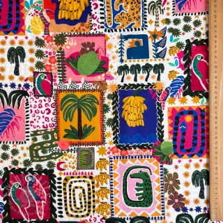Bomullstyg SATIN Summer patchwork digital print