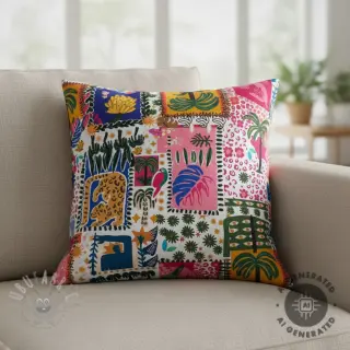 Bomullstyg SATIN Summer patchwork digital print