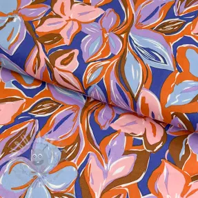 Bomullstyg VISCOSE Flowers dark petrol
